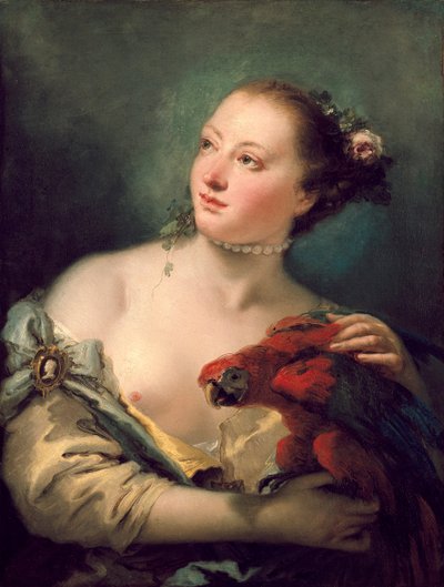 Een jonge vrouw met een ara, eind 1760 door Giovanni Battista Tiepolo
