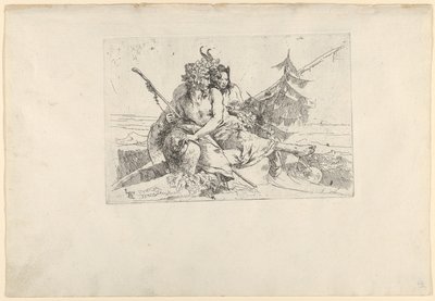 Bacchante, Sater en Fauness, uit de Scherzi, ca. 1740 door Giovanni Battista Tiepolo