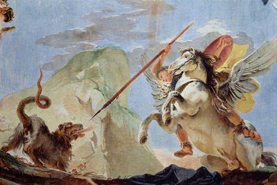 Bellerophon, rijdend op Pegasus, doodt de Chimaera, detail van het plafond door Giovanni Battista Tiepolo