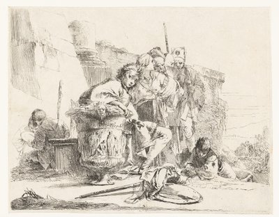 Jongen zittend naast een vaas met andere mensen door Giovanni Battista Tiepolo