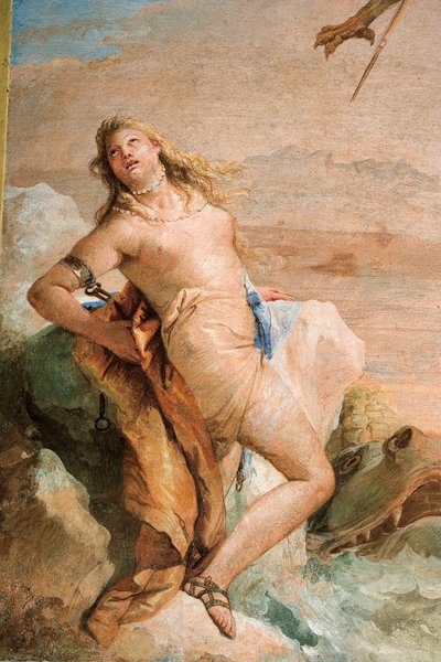 Detail van Angelica, uit Ruggero bevrijdt Angelica, uit de Kamer van Orlando Furioso in de Palazzina, 1757 door Giovanni Battista Tiepolo