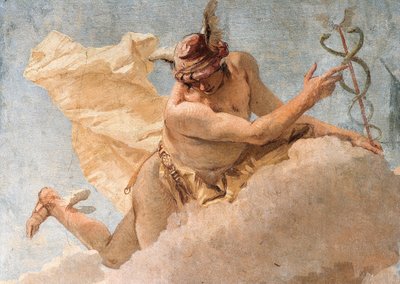 Detail van Mercurius, uit Mercurius spoort Aeneas aan om Carthago te verlaten, uit de Kamer van de Aeneis in de Palazzina, 1757 door Giovanni Battista Tiepolo