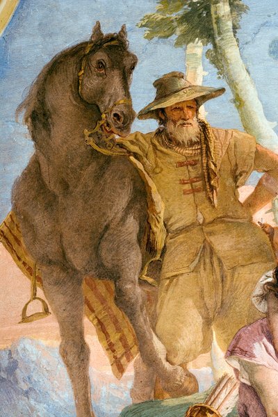 Detail van Boer, van Angelica komt de Gewonde Medoro te hulp, van de Kamer van Orlando Furioso in de Palazzina, 1757 door Giovanni Battista Tiepolo