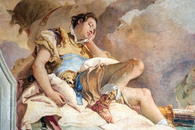 Detail van Rinaldo, uit Armida ontvoert de slapende Rinaldo, uit de Kamer van Jeruzalem Bevrijd in de Palazzina, 1757 door Giovanni Battista Tiepolo
