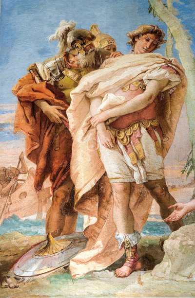 Detail van Rinaldo, uit Rinaldo verlaat Armida, uit de Kamer van Jeruzalem Bevrijd in de Palazzina, 1757 door Giovanni Battista Tiepolo