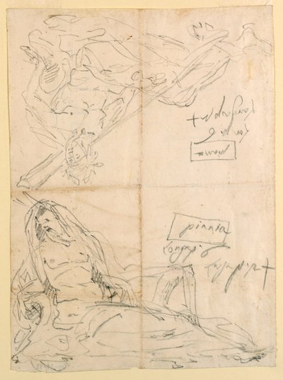 Tekening, Twee schetsen van riviergoden, ca. 1750 door Giovanni Battista Tiepolo