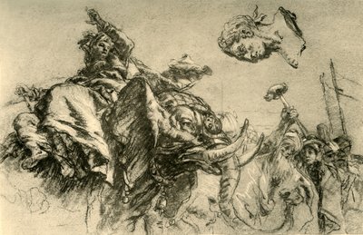 Oosterse vrouw op een olifant. Een buste van een Romeinse keizer, 1752-1753, 1928 door Giovanni Battista Tiepolo