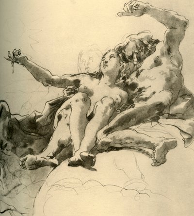 Oude man naast een jonge vrouw die naar de zon wijst, midden 18e eeuw door Giovanni Battista Tiepolo