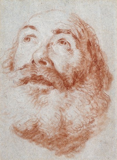 Hoofd van een oude man die omhoog kijkt door Giovanni Battista Tiepolo