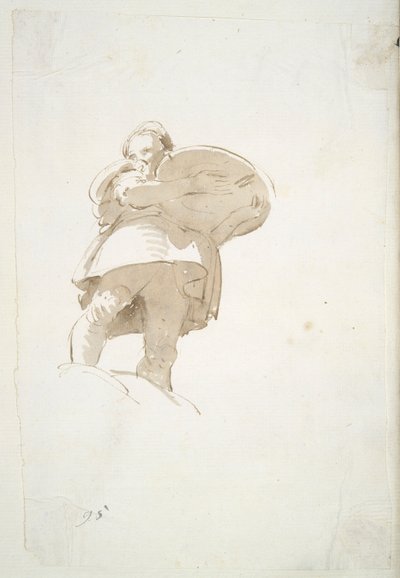 Mannelijke figuur die een dienblad draagt, van onderaf gezien door Giovanni Battista Tiepolo