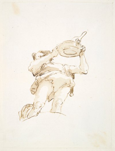Mannelijke figuur die een dienblad met gevogelte draagt, van onderaf gezien door Giovanni Battista Tiepolo