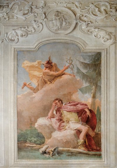 Mercurius Spoort Aeneas aan Carthago te Verlaten, uit de Kamer van de Aeneis in de Palazzina door Giovanni Battista Tiepolo