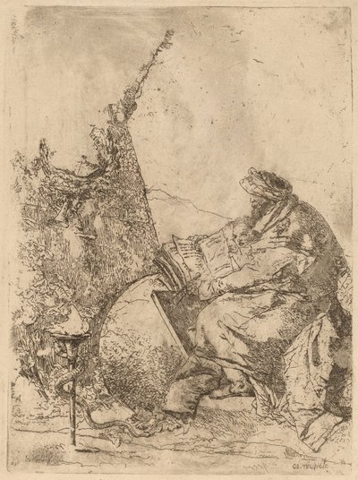 Filosoof Zittend, met Globe, Boek en Kompas door Giovanni Battista Tiepolo