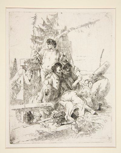 Punchinello praat met de twee magiërs, uit de serie Scherzi di Fantasia door Giovanni Battista Tiepolo