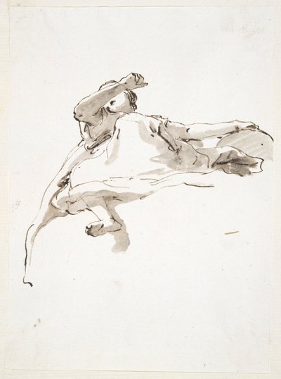 Liggende vrouwelijke figuur, linkerhand rustend op globe, rechterarm opgeheven voor gezicht, gezien van onderaf door Giovanni Battista Tiepolo