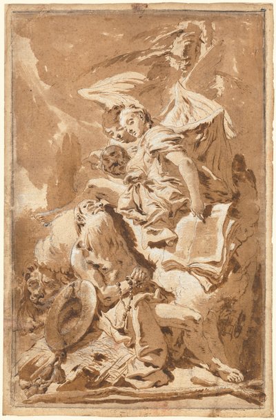 Sint Hiëronymus in de Woestijn Luisterend naar de Engelen door Giovanni Battista Tiepolo