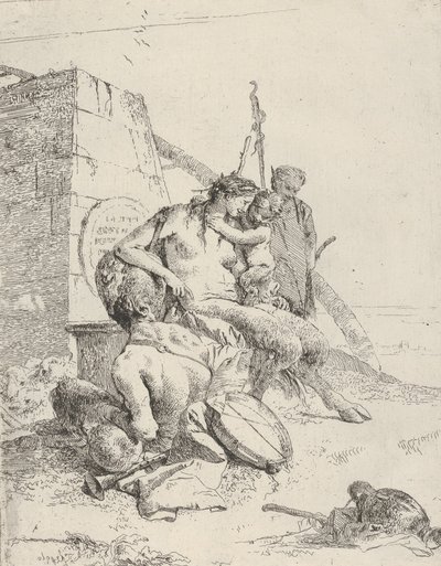Satyrfamilie met de obelisk, uit de Scherzi door Giovanni Battista Tiepolo