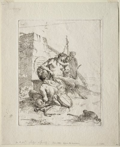 Scherzi di Fantasia: Satyrfamilie met de Obelisk door Giovanni Battista Tiepolo