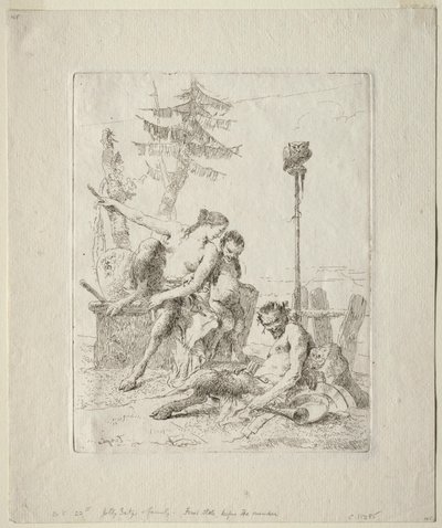 Scherzi di Fantasia: De gelukkige sater en zijn familie door Giovanni Battista Tiepolo