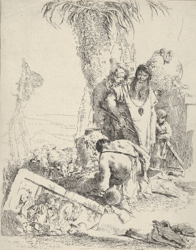 Herder met Twee Magiërs, uit de Scherzi, ca. 1743-57 door Giovanni Battista Tiepolo