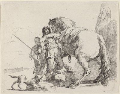 Soldaat met paard en bediende door Giovanni Battista Tiepolo