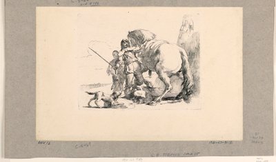Soldaat met paard en knecht, uit de Vari Capricci door Giovanni Battista Tiepolo