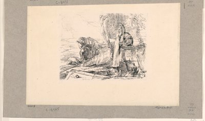 Staande magiër, zittende soldaat en een man, uit de Vari Capricci door Giovanni Battista Tiepolo
