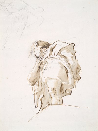 Staande mannelijke figuur schuin van onderen gezien door Giovanni Battista Tiepolo