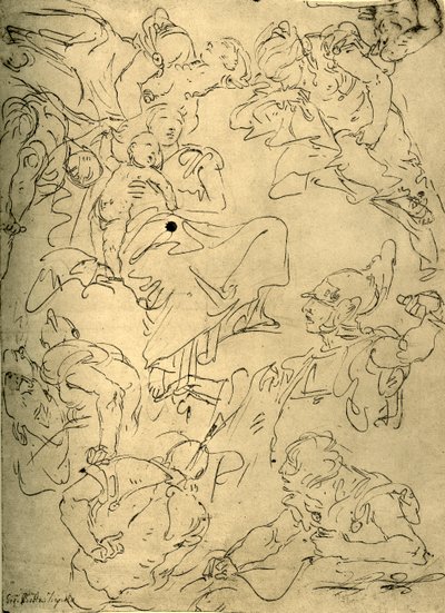 Studies voor een Madonna met kind en engelen, midden 18e eeuw, 1928 door Giovanni Battista Tiepolo