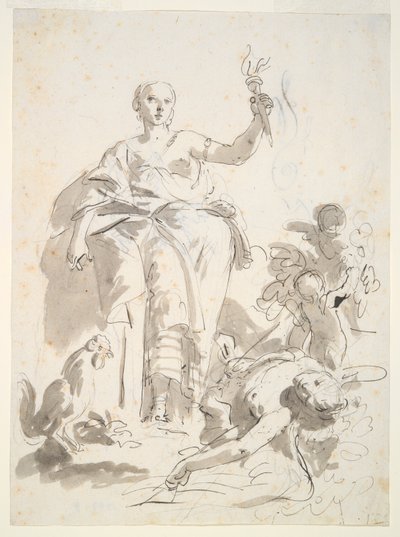Studie voor de fresco Industrie Triomfeert over Luiheid, bij de Villa Lochi al Biron door Giovanni Battista Tiepolo