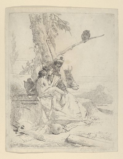 De familie van de oosterse boer, uit de Scherzi door Giovanni Battista Tiepolo