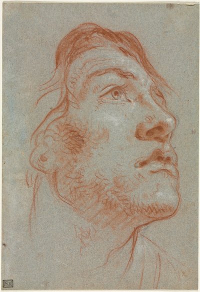 Het Hoofd van een Jonge Man die Naar Rechts Omhoog Kijkt door Giovanni Battista Tiepolo