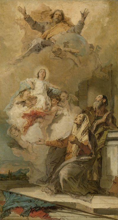 De onbevlekte ontvangenis (Joachim en Anna ontvangen de Maagd Maria van God de Vader) door Giovanni Battista Tiepolo