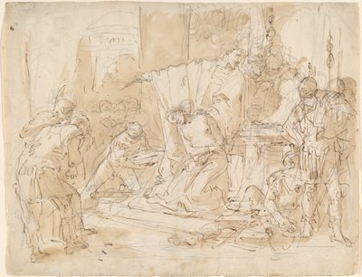 Het offer van Iphigenia (recto) / Studie van een mannelijk naakt (verso) door Giovanni Battista Tiepolo