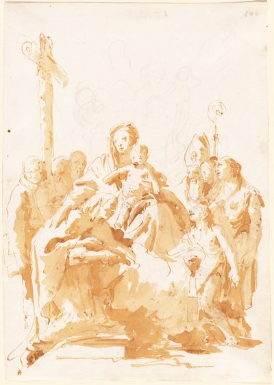 Die Jungfrau und das Kind, verehrt von Bischöfen, Mönchen und Frauen door Giovanni Battista Tiepolo