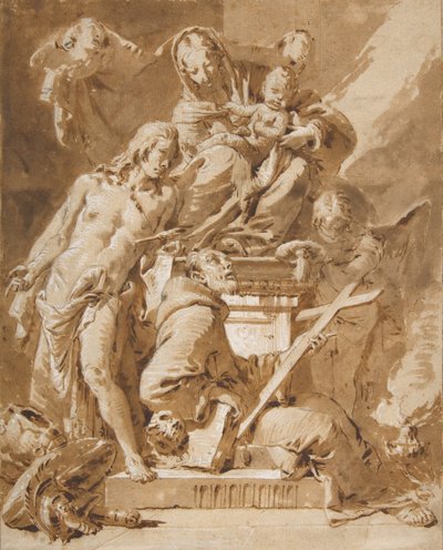 De Maagd en het Kind op de Troon met Sint Sebastiaan en een Franciscaanse Heilige, 1696-1770 door Giovanni Battista Tiepolo