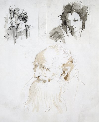 Drie studies van hoofden door Giovanni Battista Tiepolo