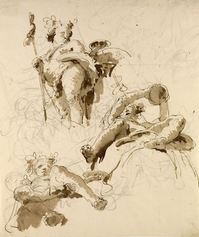 Drie studies over de god Bacchus door Giovanni Battista Tiepolo