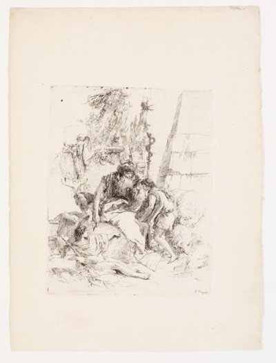 Twee zittende tovenaars en twee jongelingen door Giovanni Battista Tiepolo