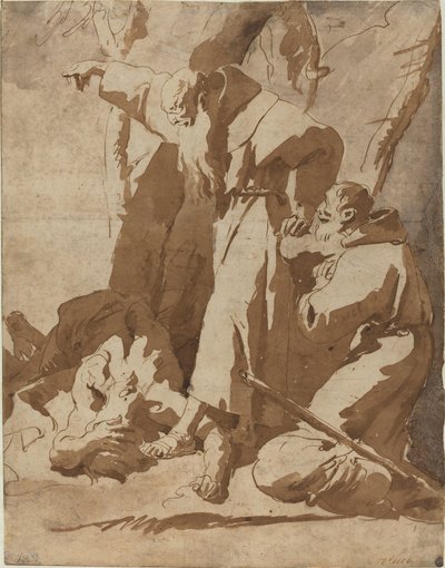 Twee monniken met een liggende man door Giovanni Battista Tiepolo