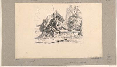 Twee Soldaten en Twee Vrouwen, uit de Vari Capricci door Giovanni Battista Tiepolo