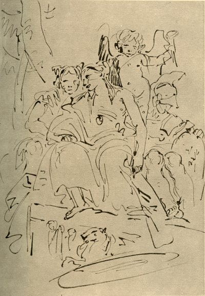 Twee vrouwen, Eros en een soldaat, midden 18e eeuw, 1928 door Giovanni Battista Tiepolo