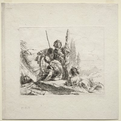 Verschillende Caprices: De Drie Soldaten en de Jongen, 1785 door Giovanni Battista Tiepolo