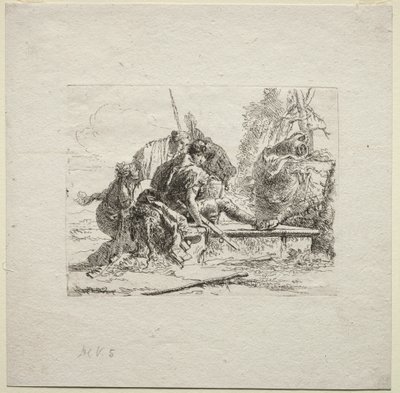 Verschillende Caprices: De twee soldaten en de twee vrouwen door Giovanni Battista Tiepolo