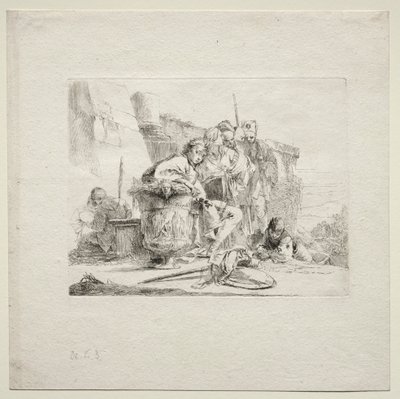 Verschillende Caprices: De jonge man zittend, leunend tegen een urn, 1785 door Giovanni Battista Tiepolo