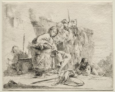 Verschillende Caprices: Jonge man zittend, leunend tegen een urn door Giovanni Battista Tiepolo