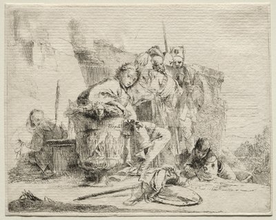 Verschillende Caprices: Jonge man zittend, leunend tegen een urn door Giovanni Battista Tiepolo