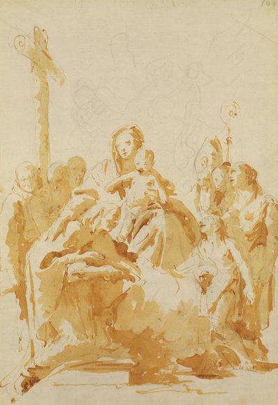 Maagd en Kind Aanbeden door Bisschoppen, Monniken en Vrouwen, 1735-40 door Giovanni Battista Tiepolo