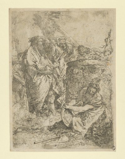 Vrouw knielend voor Tovenaars en andere Figuren, uit de Scherzi, ca. 1740 door Giovanni Battista Tiepolo