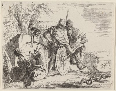 Jonge soldaat met filosoof en zittende vrouw door Giovanni Battista Tiepolo